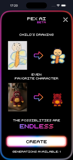 Pex AI generating a pet from a keepsake character